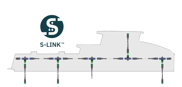 An illustration of Sleipner's S-link CAN-bus system on a commercial vessel.